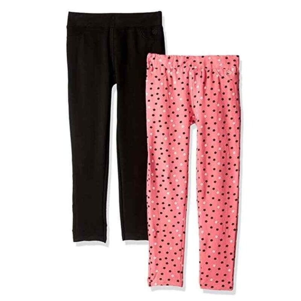 NWT Limited Too Leggings Kids 2 Pack Black Pink Star Stretch Knit Pull On Pants